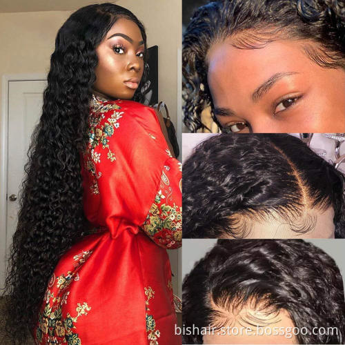 Wholesale Raw Brazilian Virgin Hair HD Lace Frontal Kinky Curl Wig 13x4 Swiss Lace Kinky Curly Original  Custard Natural HairWig